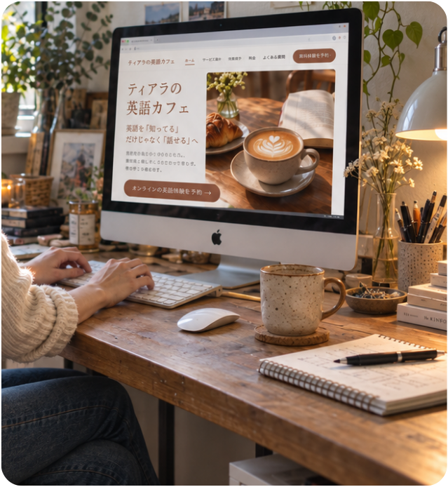 パソコンを使うカフェのレッスン風景